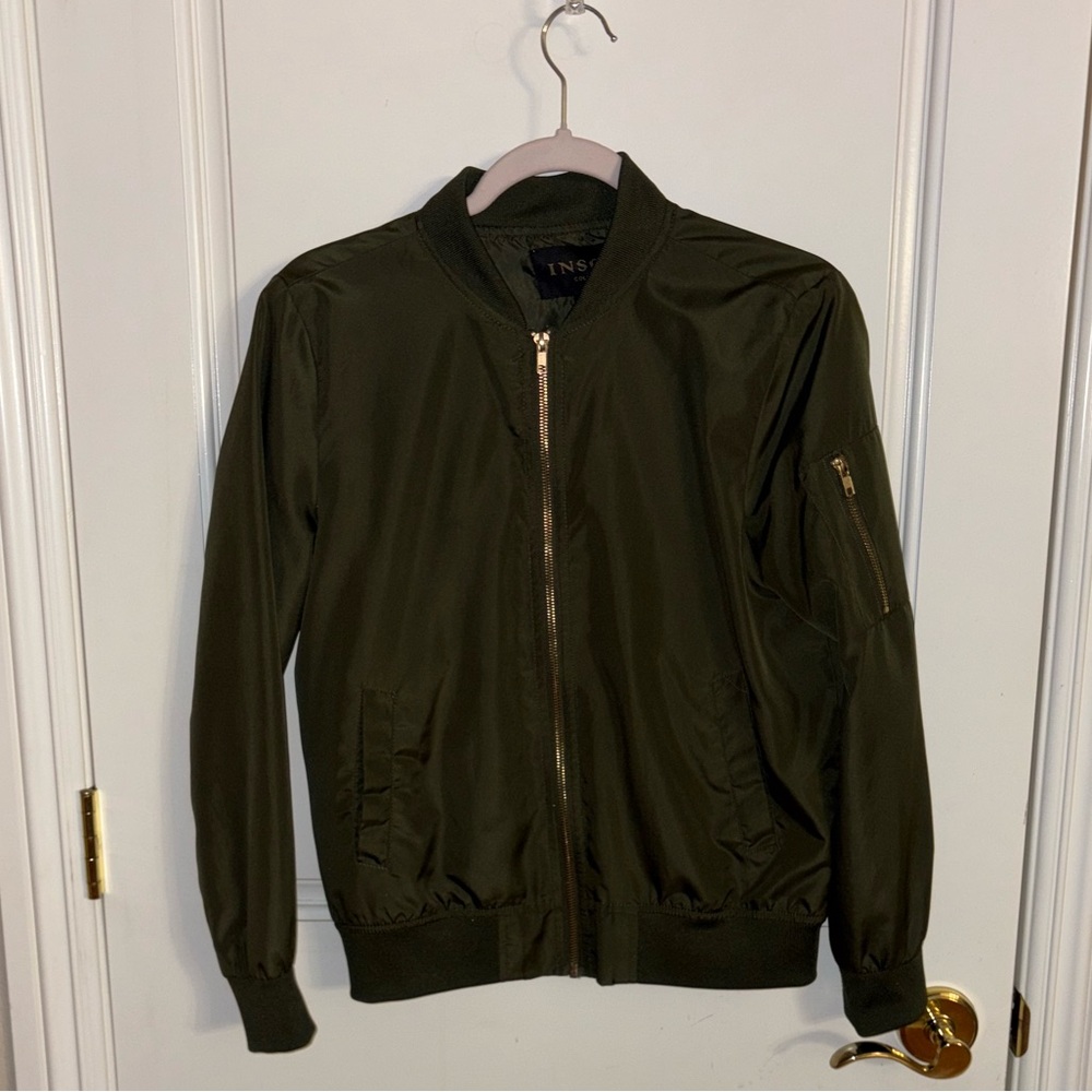 INSO Collection Olive Green Bomber Jacket with Ribbed Cuffs & Fitted Silhouette